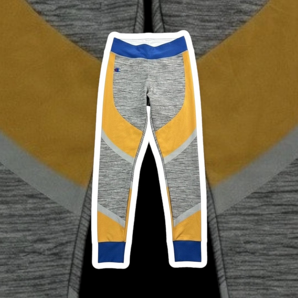Champion Ultrafuse Leggings Womens Small Gray‎ Yellow Blue Colorblock Athletic S